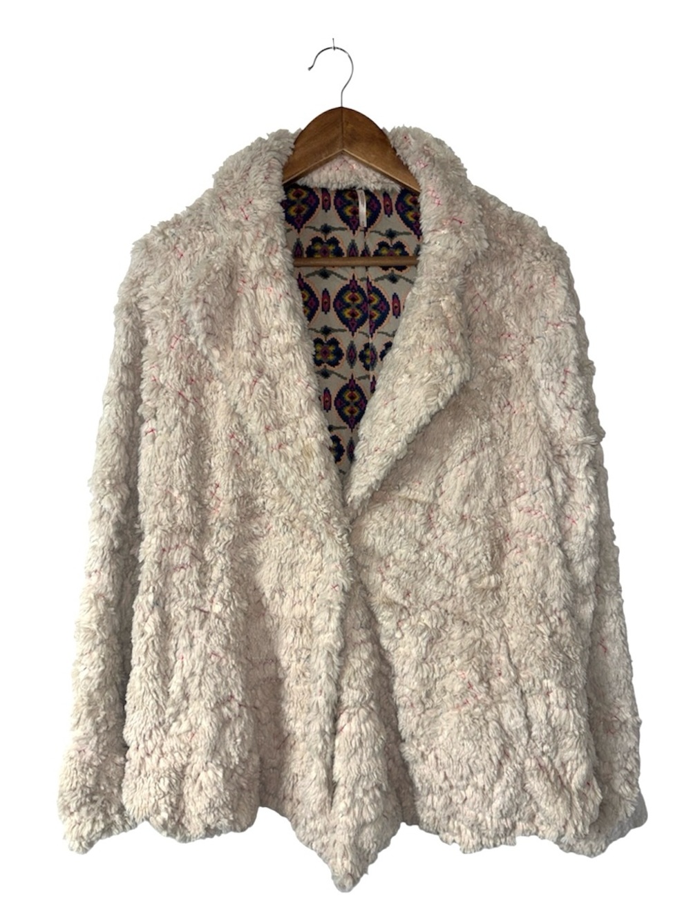 Free People Cardiff Teddy Coat Jacket Cream Boho Bohemian Retro RARE Size Medium